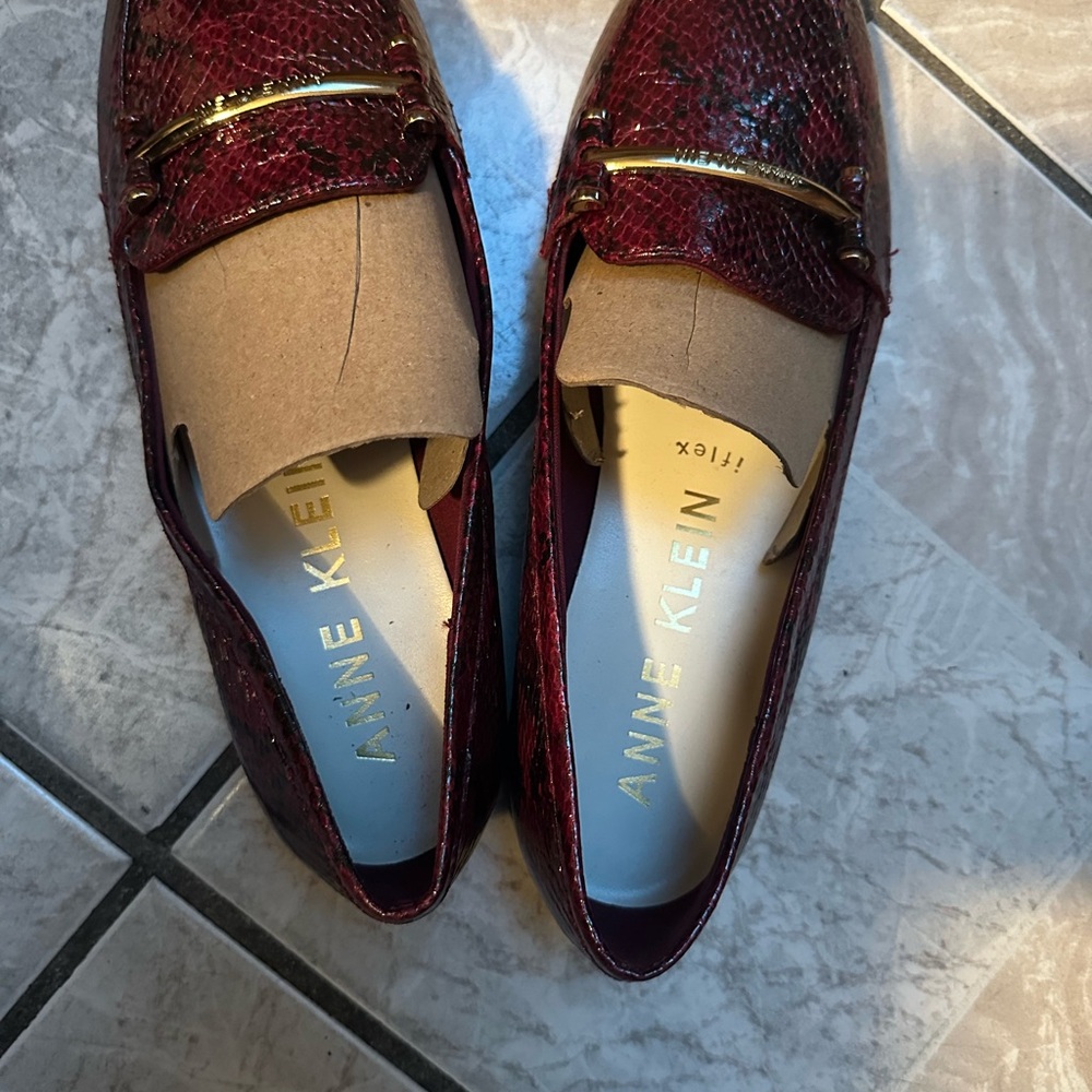 Anne Klein Burgundy Loafers with Gold Detail